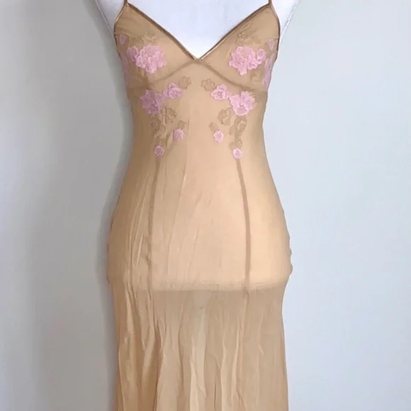 Victoria’s Secret Nude Embroidered Silk Maxi Slip - Picture 6 of 13